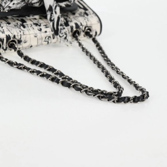 CHANEL Chain COCO Mark Choco Bar Shoulder Bag Satin Black White CC Auth 128055V - Picture 8 of 14